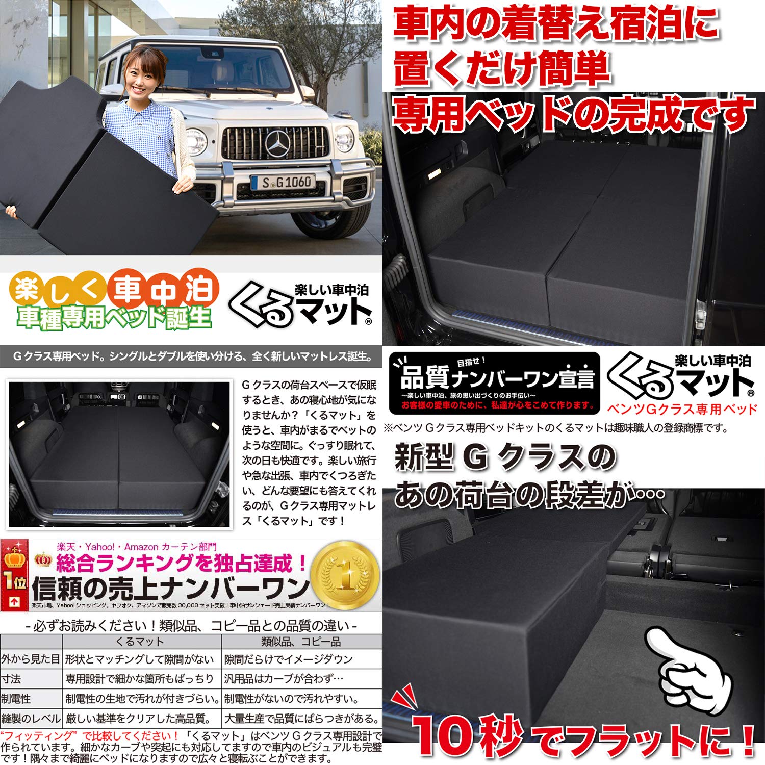 新品★メルセデス・ベンツ Gクラス 車中泊マット ブラック　くるマットatmys 秋超得500円 ベンツ Gクラス W463型 ゲレンデ AMG 車中泊 ベッド